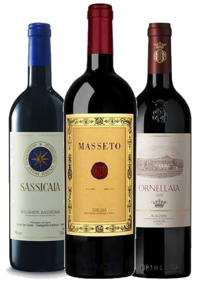 Bouteilles de Sassicaia, Masseto et Ornellaia